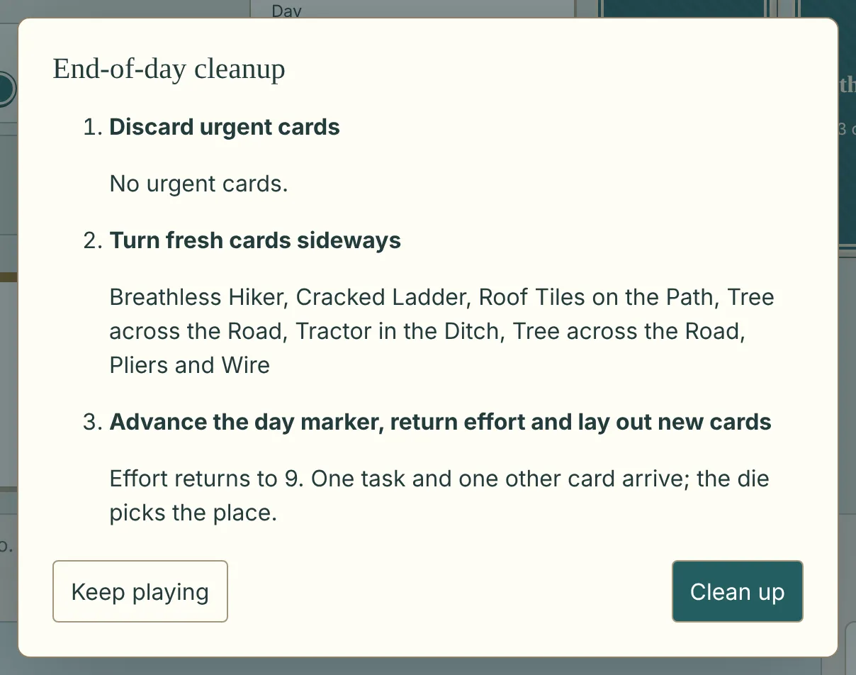 The end-of-day cleanup dialog