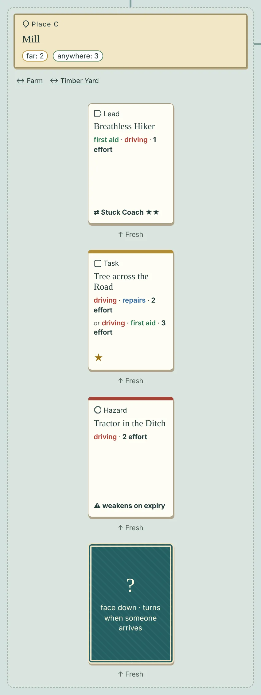 A face-down card on the map